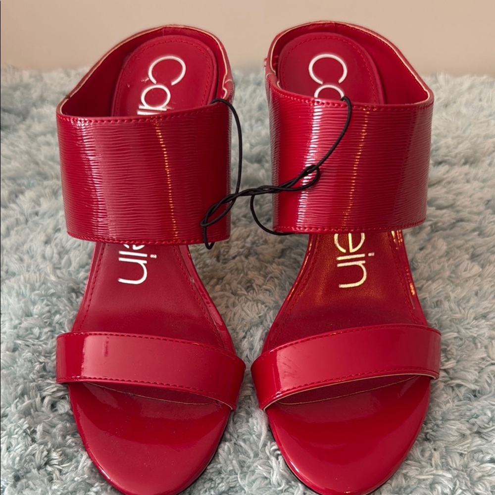 Calvin Klein Red Heeled Mules Sleek Minimalist Design